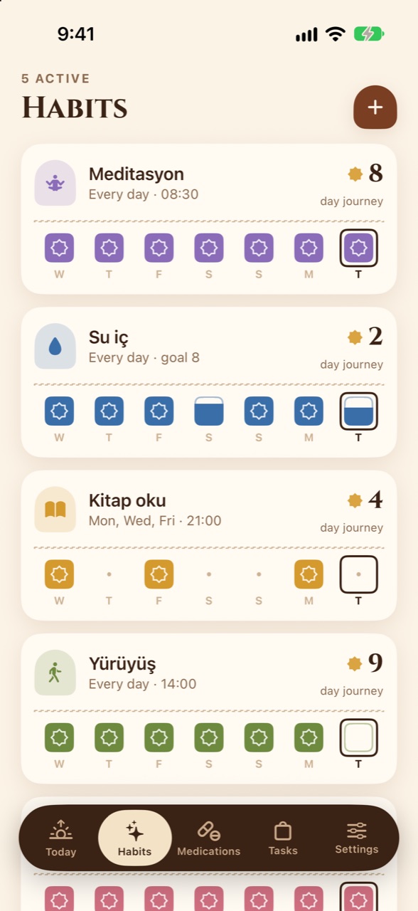 Dawnia Habits screen