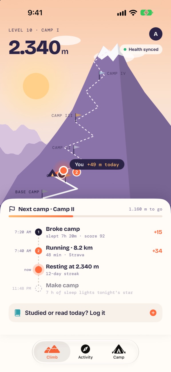 Onelior Climb screen